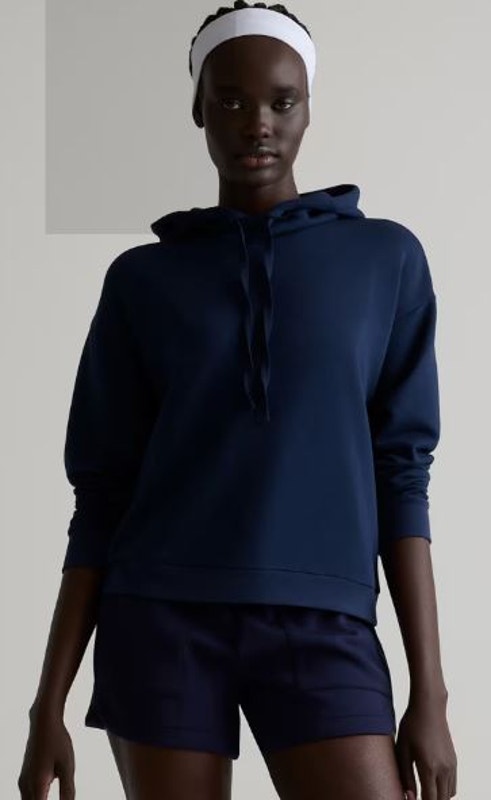 Quince Size Large Supersoft Fleece Pullover Hoodie Navy Tencel Blend Long Sleeve